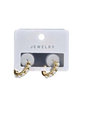 3/$20 NWT | Gold Polished Pearl Accented C-Hoop Earrings Modern Classic